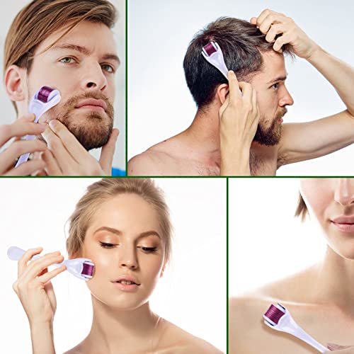 URAQT Derma Roller, Wałek do pielęgnacji brody, Wałek z mikroigłami Titanium 540 dla mężczyzn i kobiet, Wałek z mikroigłami do stymulacji wzrostu włosów, Pielęgnacja skóry twarzy, Przeciwzmarszczkowy efekt starzenia, Usuwanie blizn
