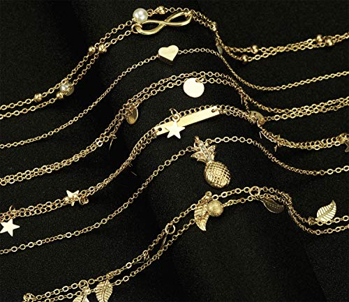 Funeia 12/16/30Pcs Ankle Bracelets For Women Gold Silver Rose Gold Charm Anklets Set For Teens Boho Layered Beach Adjustable Foot Chain Summer Beach Jewelry #TOP4