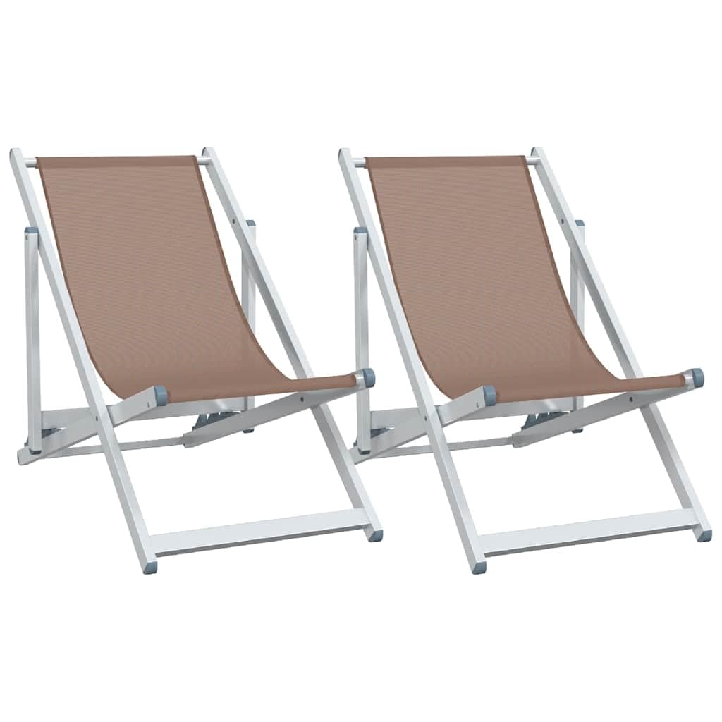 Składane krzesła plażowe, 2 sztuki, brązowe, aluminium, tekstylen