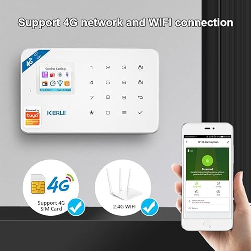 Alarmanlage Haus 4G, WLAN Drahtloses GSM Ring Alarmanlage Wohnung Smart Home Set mit APP-Benachrichtigung, Bewegungsmelder, Fenster T&uuml;r Sensoren, Fernbedienungen, Alarmsirene, Funktioniert mit Alexa