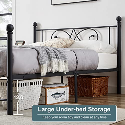 Vecelo Queen Bed Frame With Headboard And Footboard, Metal Mattress Foundation, Heavy Duty Platform, No Box Spring Needed, Matte Black #TOP4