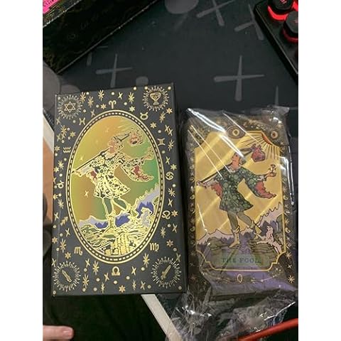 SUNHHX Tarot Cards, 78 Gold foil Tarot Cards Deck for Beginners and Professional Player with Box Tarot PVC Durable Waterproof Wrinkle Resistant (Black Gold) Cover