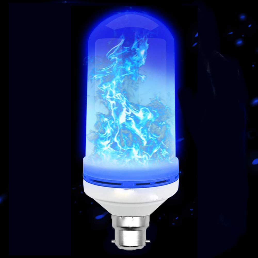 Lampade B22 Fiamma 6W 360°; Angolo del fascio 4 modalità LED effetto fiamma Lampadina emulazione sfarfallio Luce fuoco fiamma blu