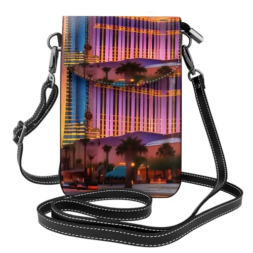 Petit sac à main en cuir pour portable noir Las Vegas Sunset 1 avec bandoulière