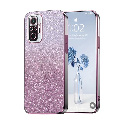 PanXCase Glitter Cover per Xiaomi Redmi Note 10 Pro 4G - Custodia Trasparente Bling Disegni Elegante Brillantini Ultra Sottile Antiurto Ragazza Donna Cover (Rosa)