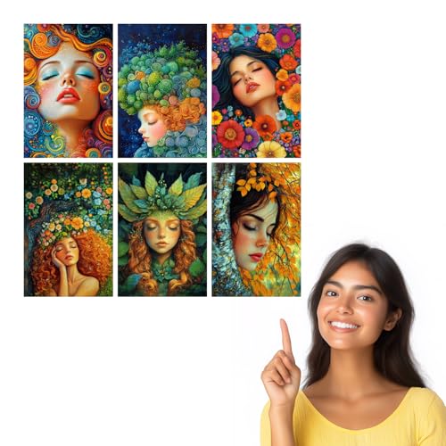 Image of SiddArtify Bohemian Portrait Wall Art Prints Set - Psychedelic Woman Poster Decor for Living Room Bedroom Office - 12x18 inch Board Pack of 6