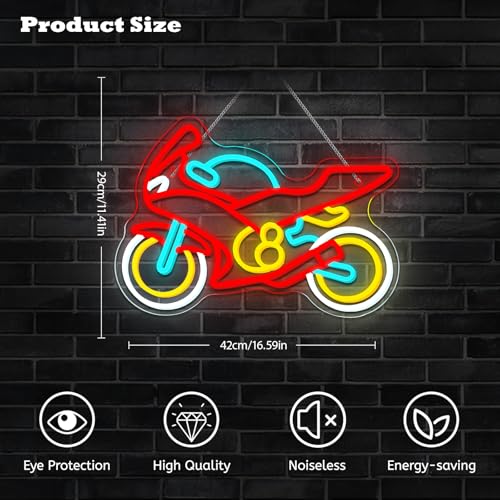 Image of Colorful Motorcycle Neon Sign LED Dirt Bike Light Up Garage Decor Vintage Racing Man Cave Wall Art Sport Motocross Fathers Day Neon Signs for College Room Night Lights Teens Bedroom Decorations