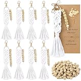 Ferreve 8 Sets Bridesmaid Proposal Gift Boho Macrame Keychains DIY Name Craft Keychain Making Bridesmaid Bridal Shower(White)