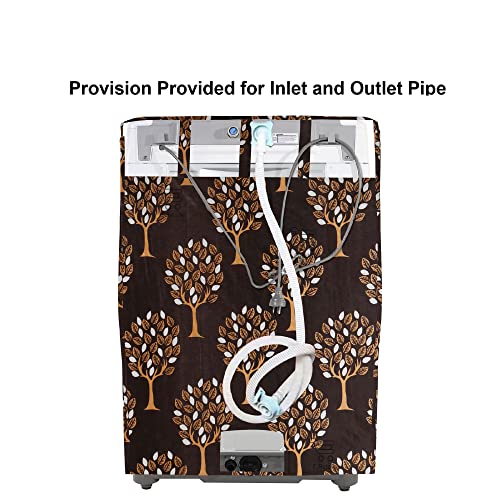 Image of Washing Machine Cover for Top Load 5kg to 7.5kg | Light Weight Dustproof Polyester Cover with Zip Enclosure | Tree Print Fully Automatic Washer Protector Indoor Outdoor Use- Size 23x23x35 inch