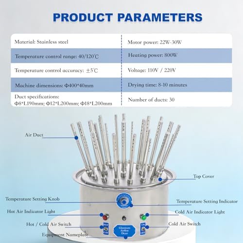 Electric Lab Drying Rack, Multi-Hole Airflow Dryer for 30 Tubes & Beakers, Temp Control 40-120℃, Efficient 220V Lab Equipment, Ideal for Laboratory Use