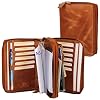 ALMADIH Lederen A6 combimap, 2 vakken met ritssluiting, kalender 2023, premium rundleer, bruin, deluxe in geschenkdoos…