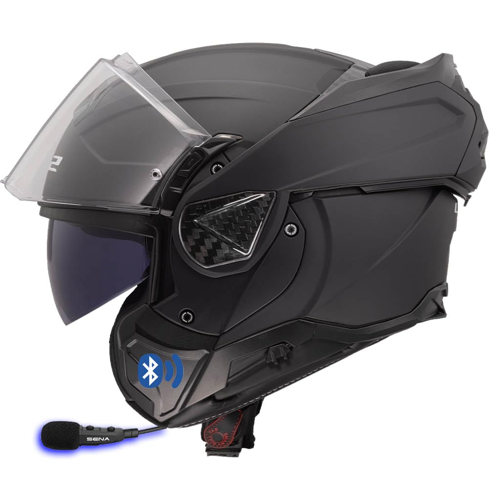 Designed LS2 ADVANT II FF910 Bluetooth Sena Intercom Integrado Negro Mate - Casco de Moto Modular 180 Grados - Integral P/J + Pinlock - Homologado ECE 22.06