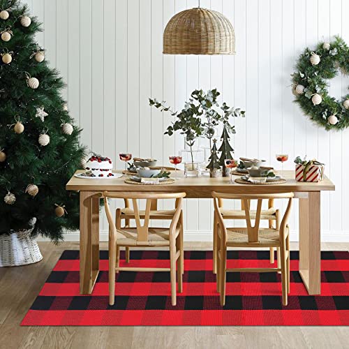 Iohouze Cotton Red Buffalo Plaid Check Rug Runner 2X8 Red Outdoor Doormat Washable Woven Outdoor Indoor Welcome Mats For Front Door/Farmhouse/Entryway/Home Entrance Black And Red Outdoor Rug #TOP2