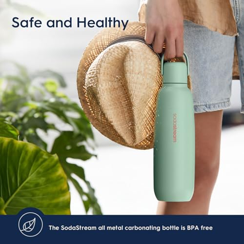 SodaStream - Fizz & Go Cool Bottle | Stainless Steel Carbonating Water Bottle | Keeps Drinks Cold 12 Hrs | Cupholder Friendly | Compatible with Pink CO2 Cylinder Machines | Sand Color | 0.9L by Sodastream - Image 6