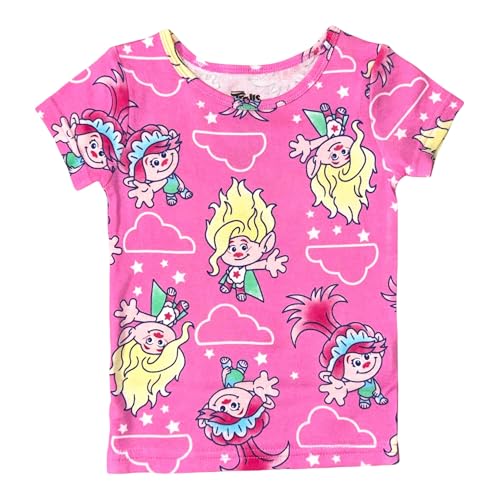 DreamWorks Trolls Girls' 4-Piece Pajama Set – Short Sleeve Tops, Shorts, and Pants – Character Sleepwear4