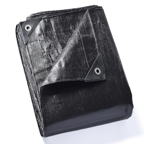 GUARD SHIELD Abdeckplane mit Ösen Wasserdicht 2m x 3m Schwarz Matt Plane Gewebeplane 190g/㎡ Schutzplane Allzweckplane, Reißfest, UV-stabilisiert, Schimmelresistent