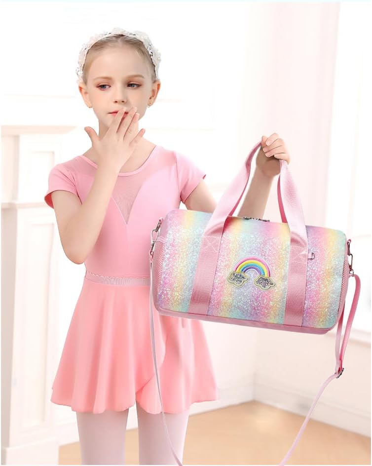 Ballet Dance Bag for Girls Dancers Shiny Rainbow Glitter Sports Duffle Bag for Kids Girls Ballerina Duffle with Shoulder Strap and Waterproof Wet Pocket - Image 2