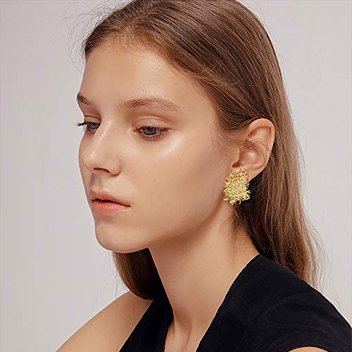 LecAit Gold Statement Earrings for Women,Flat Woven Texture Stud Earrings 925 Sterling Silver Post Hypoallergenic Earrings for Women Girls Jewelry Gifts2