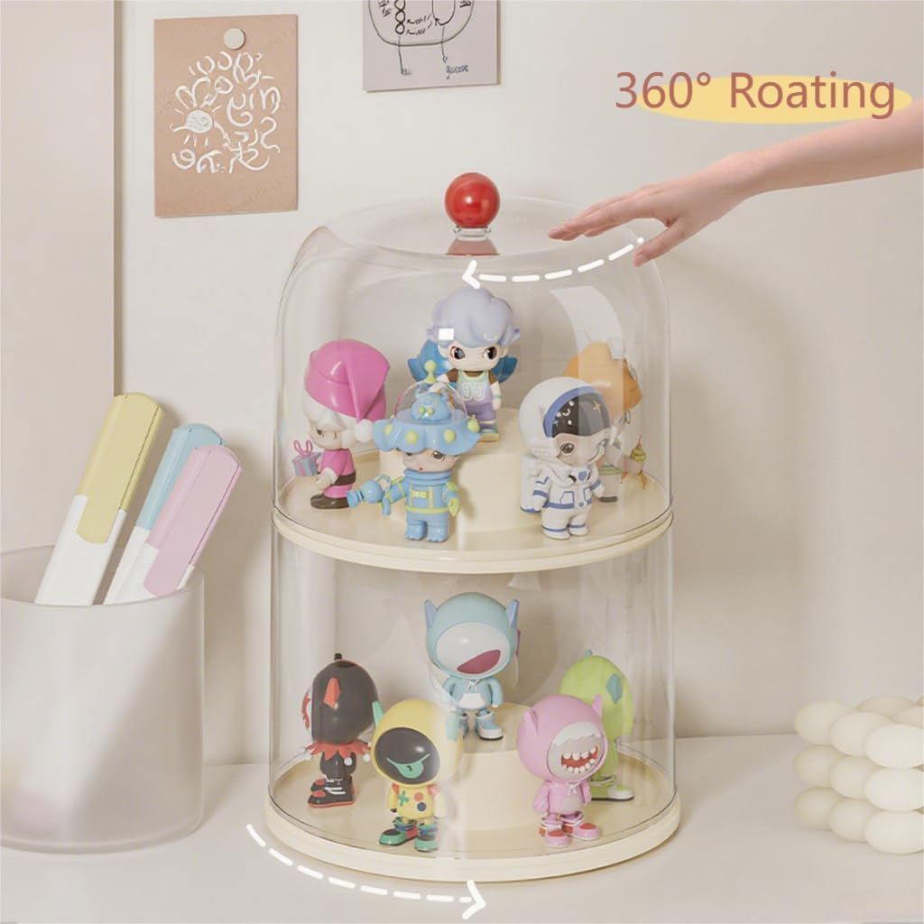 Rotating Display Case - 360° Clear Acrylic Display Case with Cover Lid,3 Tiers Stackable Figurine Display Shelf,Display Blind Box for Collectibles,Doll,Figures