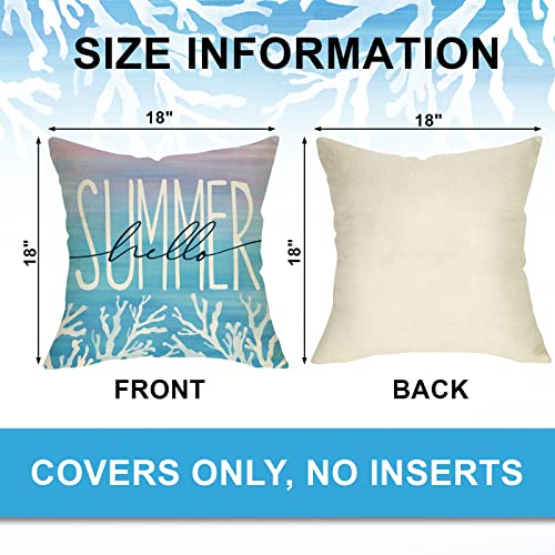 Ussap Mermaid Vibes Ocean Decorative Throw Pillow Covers 18 X 18 Set Of 4, Hello Summer Seas The Day Coral Starfish Cushion Case Decor, Beach Coastal Decoration For Sofa Couch #TOP1