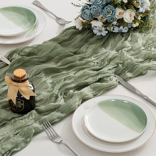 Käsetuch Salbeigrün Boho Tischläufer 90 x 400 cm Seihtuch Hochzeit – Ansicht 5