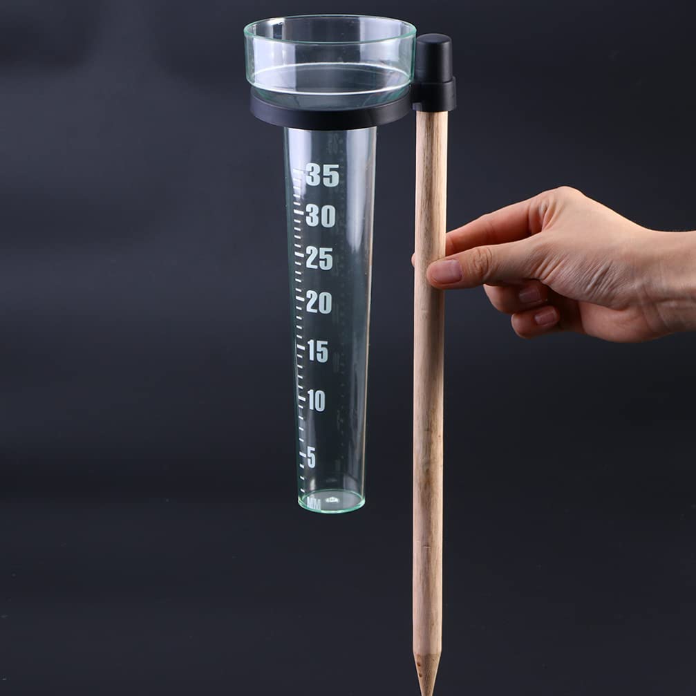 YARNOW Niederschlagsmesser Aus Kunststoff Mit Holzstab Messbecher Für Regenwasser Garten Wetterstation Für Niederschlagsmessungen Bis 35Cm
