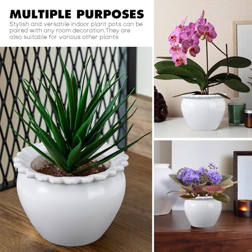 Lovely Ran Self Watering Plant Pot African Violet Pots Ceramic 6.5 * 4.6 * 4 inch White for Indoor Flowers and Plants Simple Plant Self Watering Pot Modern Decor Pots Efficient Absorption Water - Thumbnail 5