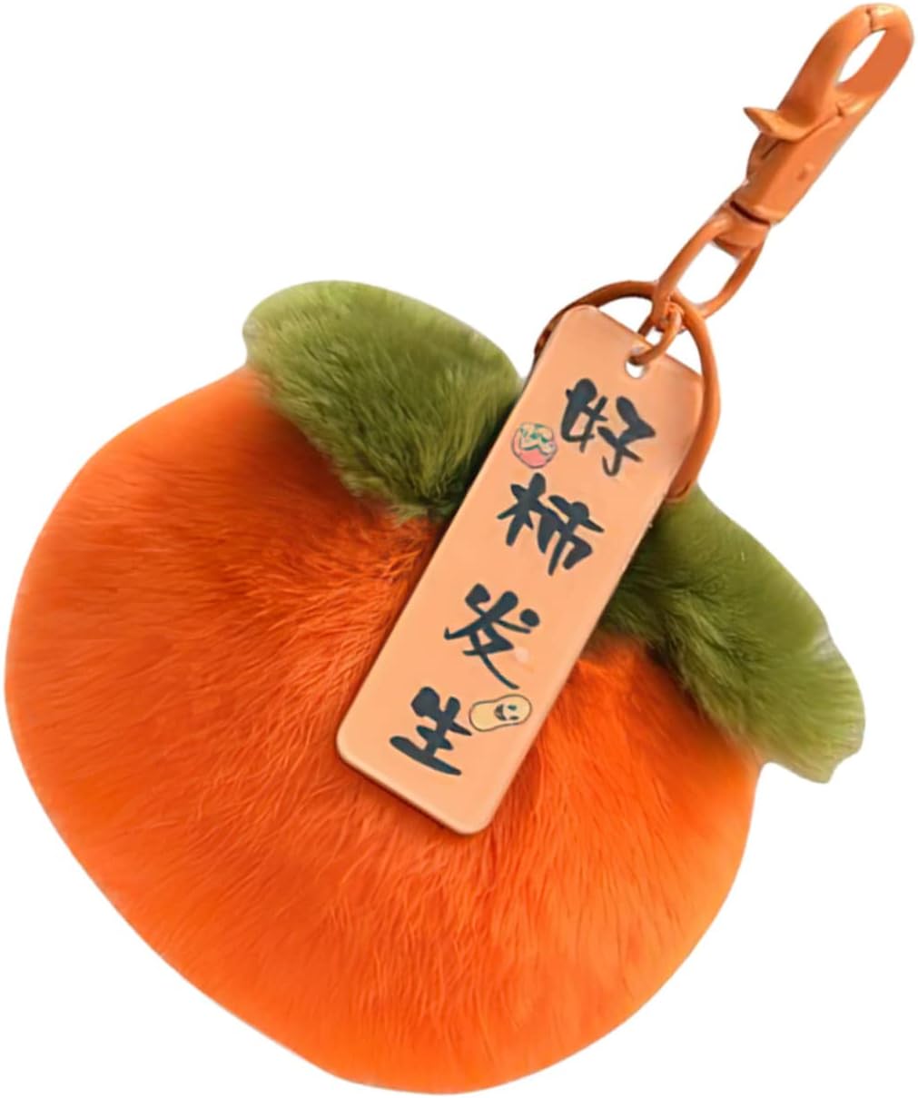 Cute Plush Persimmon Keychain Furry Backpack Charm Pendant Soft Fluffy Keyring for Bags Handbags Wallets Car Accessories Premium Quality Cartoon Keychain Decoration