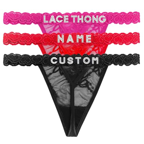 Image of Personalized Rhinestone Letter Thong for Women, Custom Name G-String Panties Gifts for Her