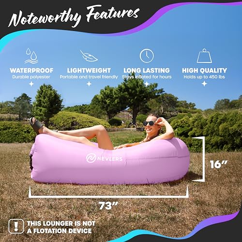 Nevlers Lavender Inflatable Lounger | 210T Polyester Air Sofa | No-Pump Blow Up Couch | Inflatable Lounge Chair w/ 450lbs. Cap., Pockets & Matching Bag | Use as Inflatable Couch for Camping & More by Nevlers - Image 2