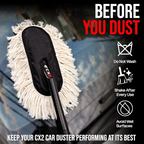 Image of CX2 Car Duster - Lint-Free & Scratch-Free Car Cleaner Brush with Long Handle - Car Dust Cleaner Features Paraffin Wax Coating for Better Cleaning Performance - Car Cleaning Brush for Exterior AeroX