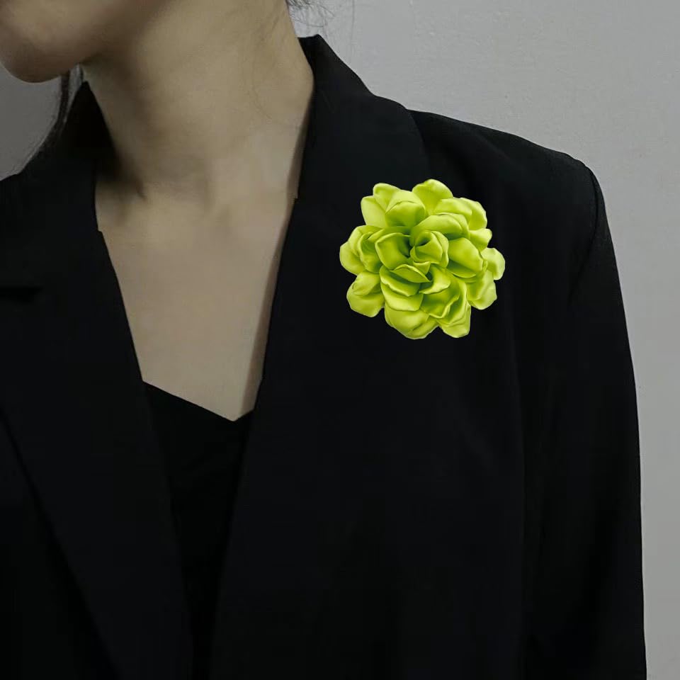 Image of Dainty Fabric Rose & Camellia Flower Oversized Brooch Pins & Hair Clip - Large Lapel Pin, 4.3in /7.5in