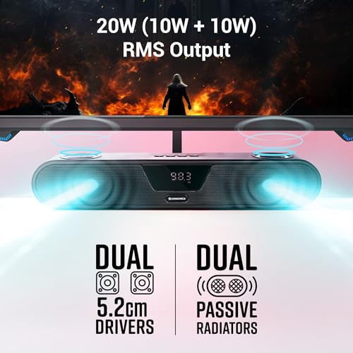 Image of ZEBRONICS Astra 40 Portable Bluetooth Speaker, 20W RMS, Dual Drivers + 2 Passive Radiators, Upto 8 Hours Playback, BTv5.3 | USB | AUX | mSD | TWS, Splash Proof, RGB, Deep Bass (Black)