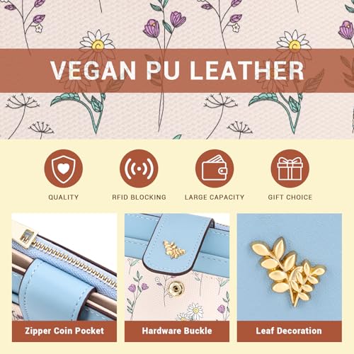 Image of YINHEXI Women's Wallet, Compact and Small Bifold PU Leather Card Holder, Mini Purse with Coin Pocket for Ladies, Girls (Floral Blue)