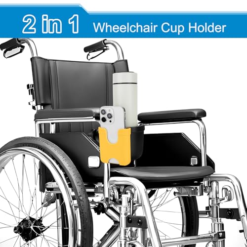 Image of Accmor 2-in-1 Wheelchair Cup Holder, Walker Cup Holder with Phone Holder, Universal Drinks Holder for Stroller, Rollator, Scooter, Walker, Wheelchair Accessory