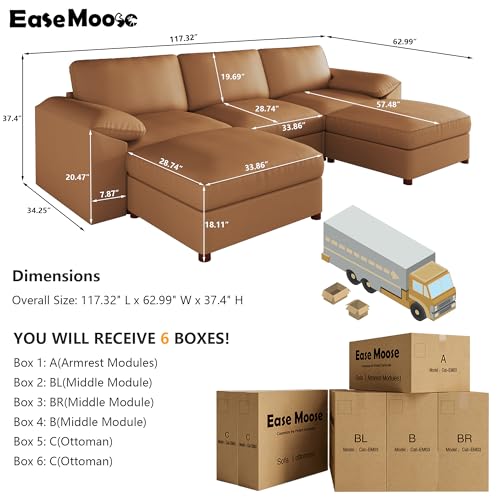 Image of EASE MOOSE Oversized Modular Sectional Sofa,Leather Sectional Couch with Deep Seat,Extra Large U Shaped Couch,Modern Comfy Scratch Resistant Faux Leather Material Sofa,Brown