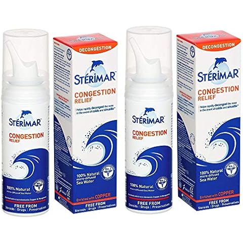 Sterimar - Nasal Spray - Congestion Relief - 100% Natural Sea Water - with Copper & Magnesium - 100ml - 2 Pack Cover