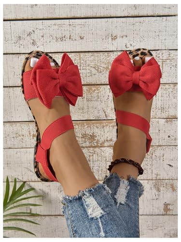 GORGLITTER Women's Bow Tie Leopard Cheetah Print Flats Open Toe Ankle Strap Dressy Sandals2