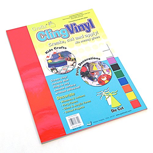Grafix Cling Vinyl 9-Inch-by-12-Inch 9-Pack, Assorted Colors