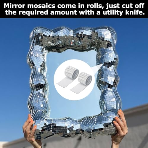 3200 Stück Selbstklebende Mosaikfliesen Quadratische Glasspiegel,Spiegel Mosaik Selbstklebend,5 x 5 mm Glas Spiegelmosaik für DIY Handwerk Dekoration,Silber