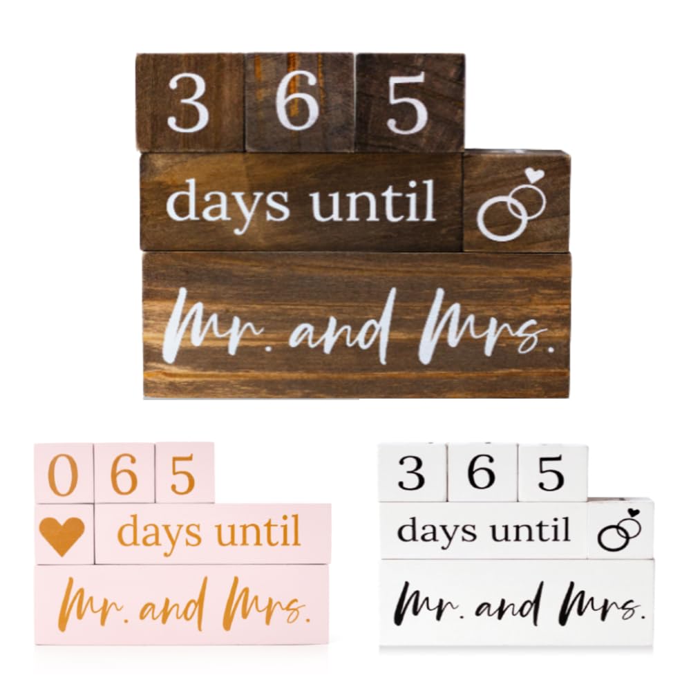 Wedding Countdown Blocks for Bride, Mr and Mrs Wooden Countdown Calendar, Engagement Gift for Her, Rustic Wood Wedding Decor, Days Until Sign, Bridal Shower Gift Keepsake