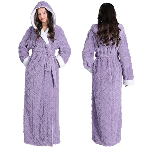 Image of Oksun Womens Long Fleece Robe: Soft Fluffy Jacquard Warm Hooded Bathrobe
