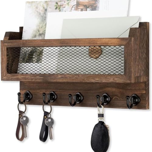 Image of PEDEX - Wall Mounted Wooden Key Holder Organizer with Storage Shelf | Multipurpose Entryway Organizer for Keys, Sunglasses, Mail, Plants Great for use in entryways, hallways, Kitchens, or Offices