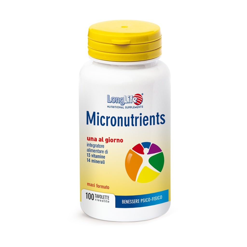 LongLife® Micronutrients 100 tav | Multivitaminico | Alto dosaggio | Benessere psicofisico | Sostegno immunitario, psicologico, muscolare | 100 giorni di trattamento | Vegetariano e senza glutine
