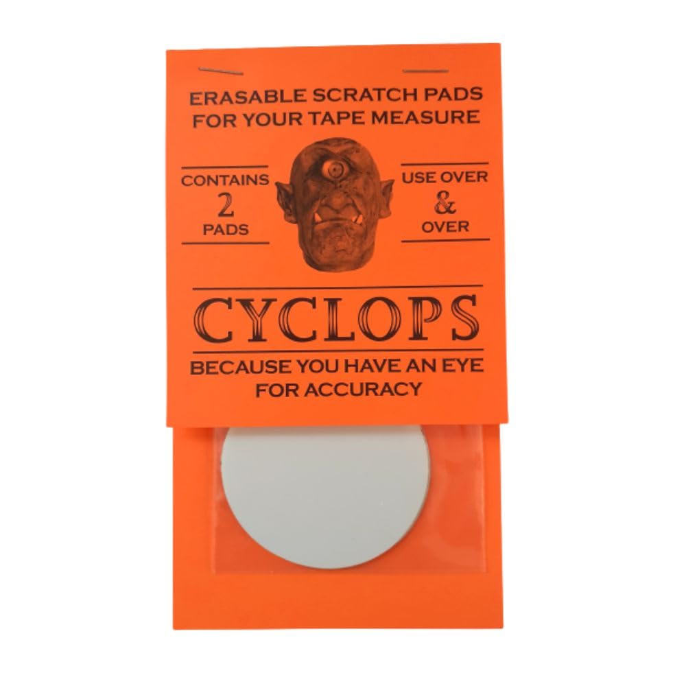 CYCLOPS Erasable Scratch Pads for Tape Measure, Construction, Woodworking Tool - Jobsite Tough, Made in the USA - 2 Pads - Write Measurements & Notes