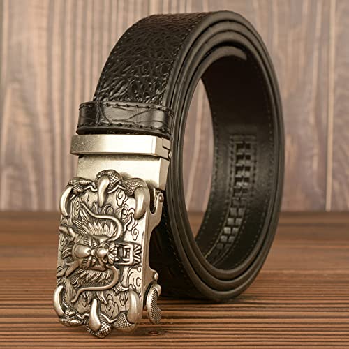 Men's Handmade Alligator Pattern Leather Ratchet Belt - Dragon Head & Claws Automatic Buckle4