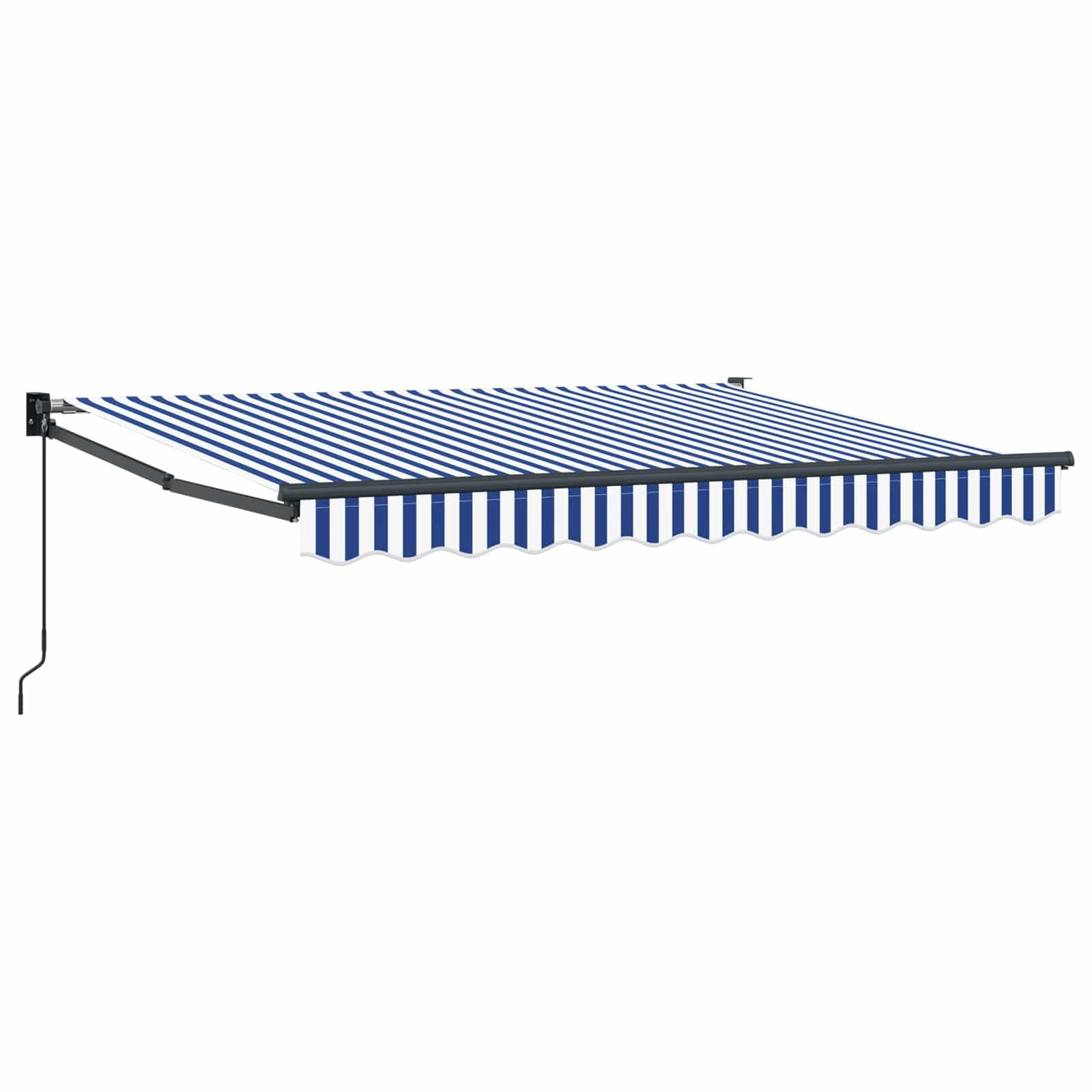 Toldo retráctil exterior de 3x2m para sombra de patio con lona azul y blanca de aluminio