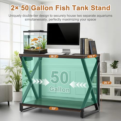 fishkeeper Heavy Duty Metal 50 Gallon Aquarium Stand with Charging Station, 2-Tier Storage Shelves with USB Ports and Outlets, 720LBS High Load Capacity Fish Tank Stand for Reptile/Turtle/Breeder Tank Stand - Image 6