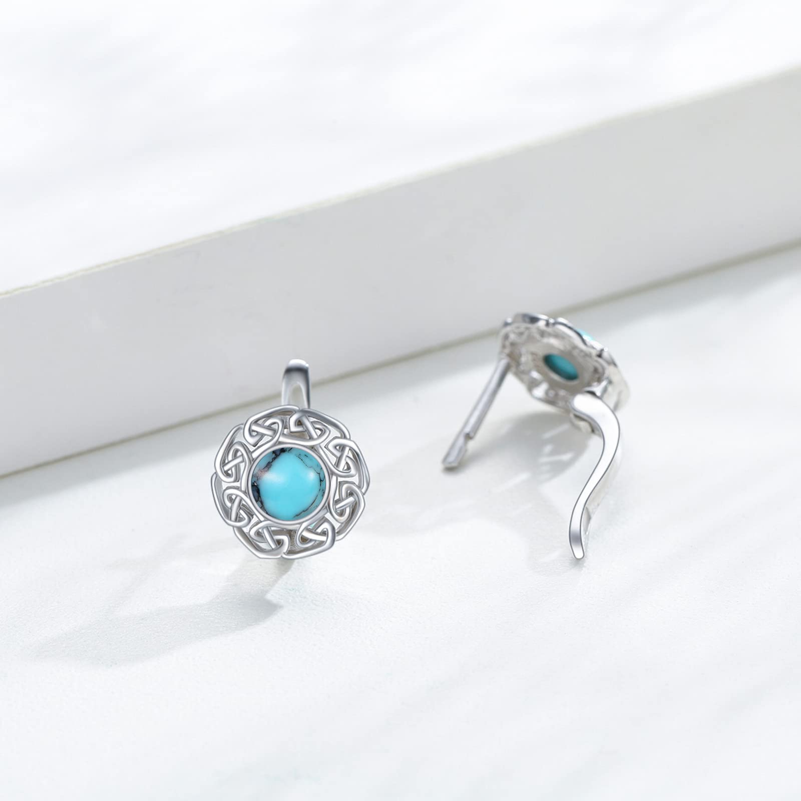 Pendientes de aro turquesa para mujer, plata de ley 925, turquesa celta, pendientes de nudo celta, hipoalergénicos, San Valentín para mujeres, niñas, niños, Plata de ley