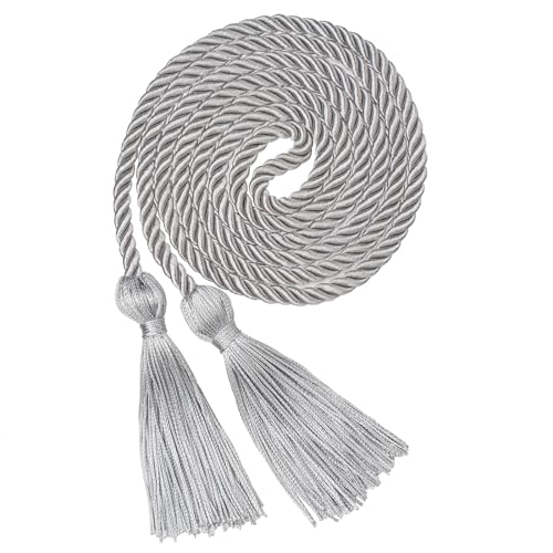 Image of ONUPGO Graduation Honor Cord, 68 inch Silver Graduation Cords Rayon Braided Tassel Cord, Polyester Yarn Long Robe Honor Rope for Graduation Students, Bachelor Gown